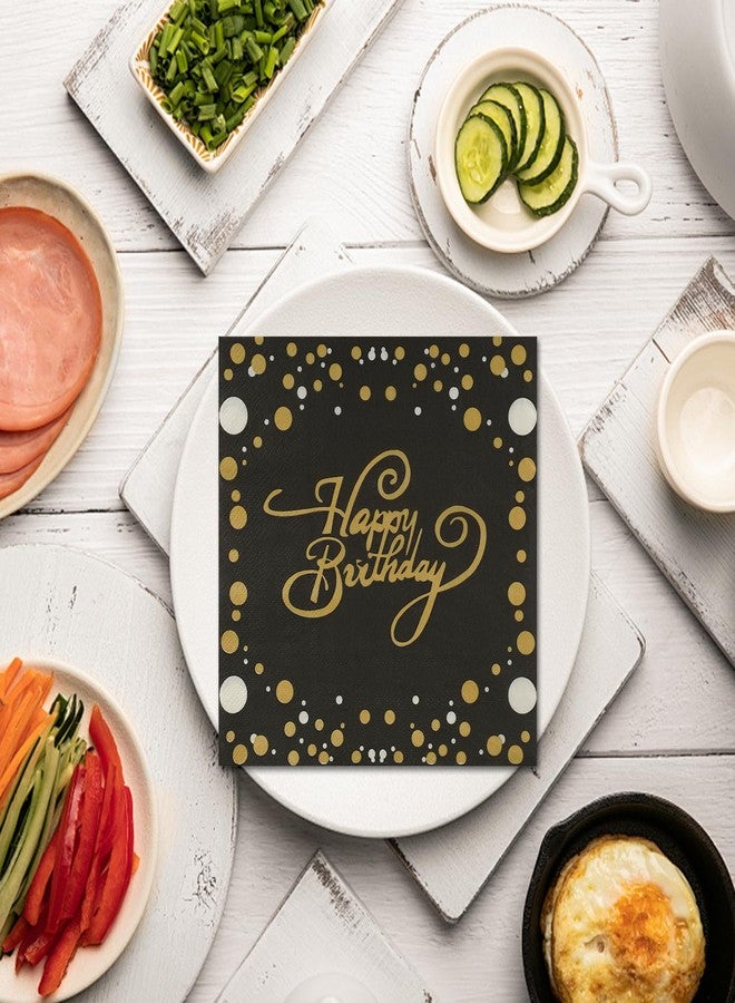 Resflyar 80 PCS Happy Birthday Paper Napkins, 2 Ply Premium Quality Cocktail Napkins, 13×13 Inch Soft and Absorbent Disposable Hand Towels Napkins for Birthday Party Supplies, Black and Gold - Image 5